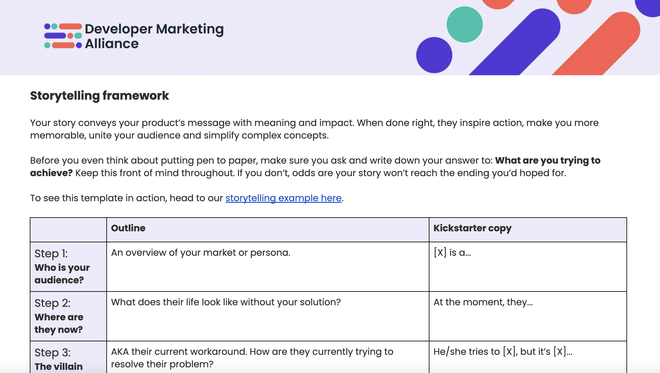 developer marketing storytelling framework